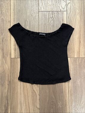 Brandy Melville Black Smocked Off-Shoulder Crop